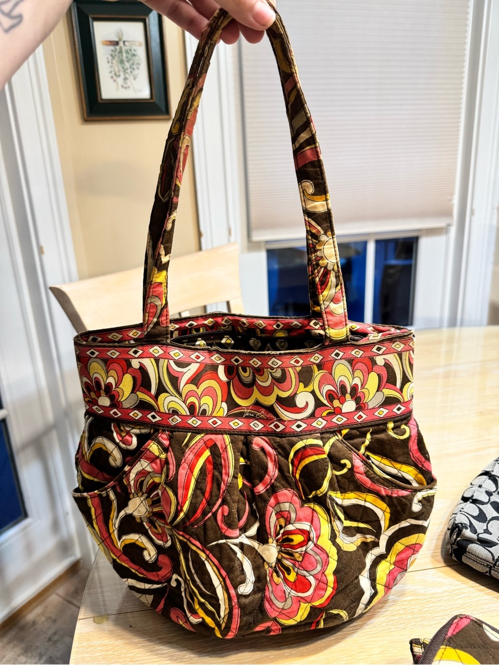 Vera Bradley Quilted Floral Tote in Brown, Red, Yellow